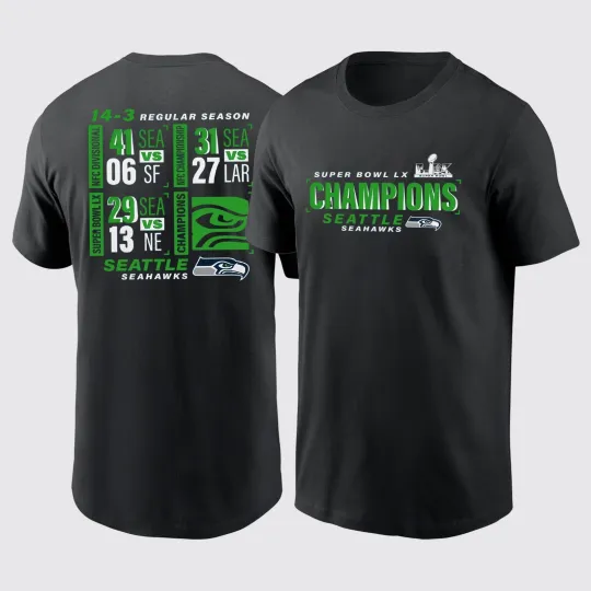 Discover Seattle Seahawks 2025 SBowl LX Champions 2 sided TShirt