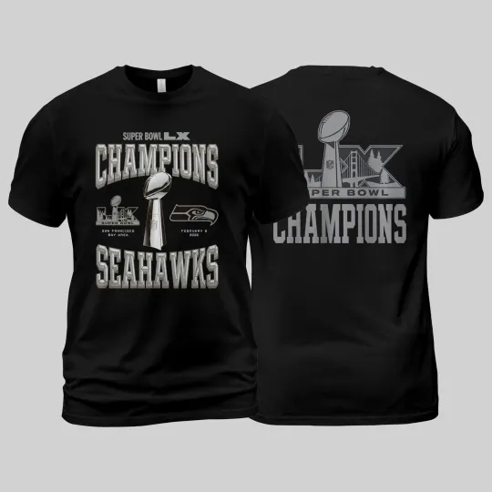 Seattle Seahawks S Bow LX Champions Look Room Trophy Two Sided TShirt