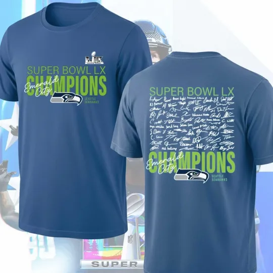 Discover Men's Seattle Seahawks Fanatics College SBowl LX Champions Signing T-Shirt