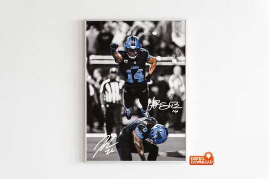 Amon-Ra St Brown Poster, Jahmyr Gibbs Poster, Signed Football Poster