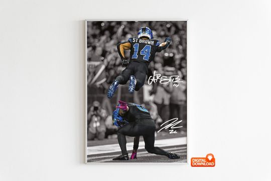 Amon-Ra St Brown Poster, Jahmyr Gibbs Poster, Signed Football Poster