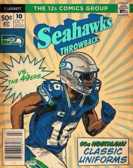Discover Seattle Seahawks Poster Vintage Logo Mascot Helmet 12x8in Metal Sign