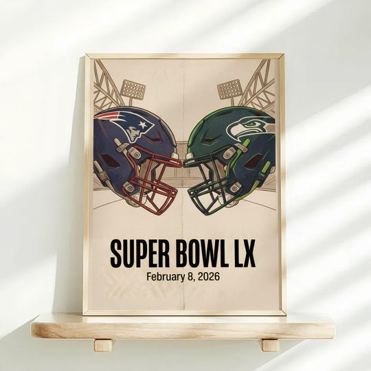 Discover Super B.owl LX Helmets Retro Poster | Patriotss vs Seahawkss Art