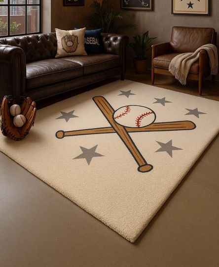 Discover Handmade Wool Tufted Baseball Rug: Sports Decor for Kids Room