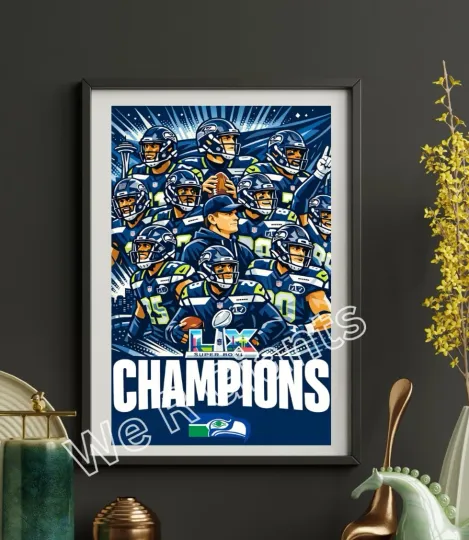 Discover Seattle Seahawks  Champions Illustrated Poster Art