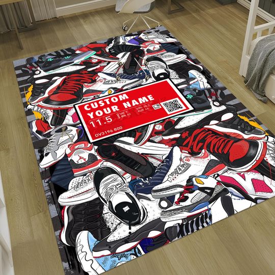 Discover Sneakers Shoes Rug, Custom Rug, Personalized Rug, Street Cool Rug, Sneakers Decor Rug, Sneaker Art, Fashion Street Rug, Area Rug, Shoes Room