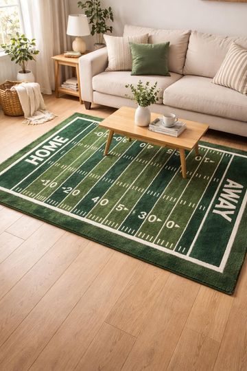 Discover Football Field Rug  Hand-Tufted Wool, Sports Decor