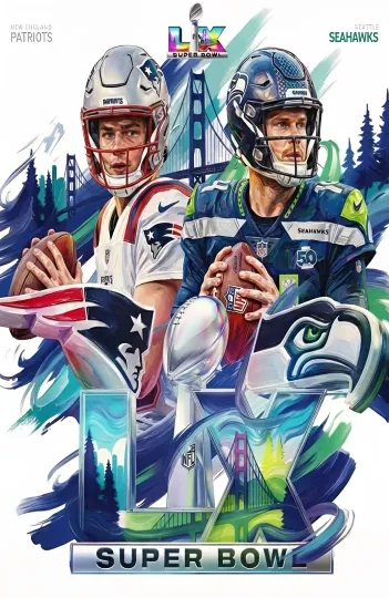 Discover New England Patriots Vs Seattle Seahawks Super Bowl LX Poster