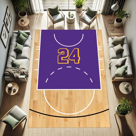 Discover Basketball Court Rug, Boy Room Decor, Sports Fan Gift, Basketball Themed Mat, Purple Area Rug, Boys Room Carpet, Teen Gamer Decor