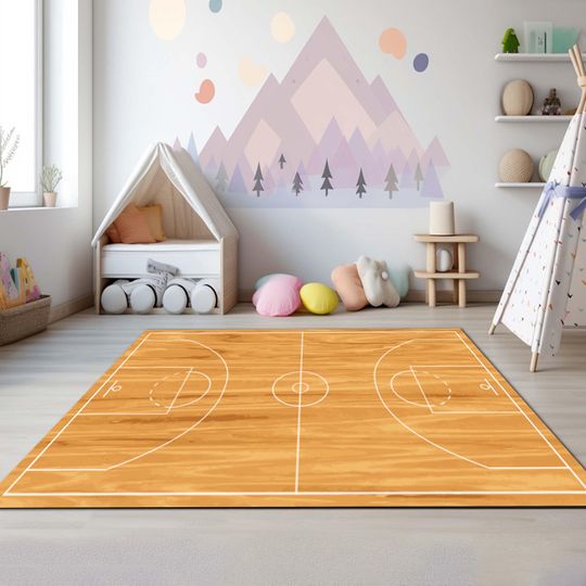 Discover Basketball Court Rug: Non-Slip Game Room Floor Decor