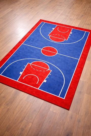 Discover Hand-Tufted Basketball Court Rug  Red & Blue Sports Carpet