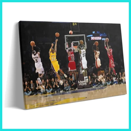 Discover Basketball Legends Canvas Wall Art Print Poster, Iconic Sports Stars Shooting...