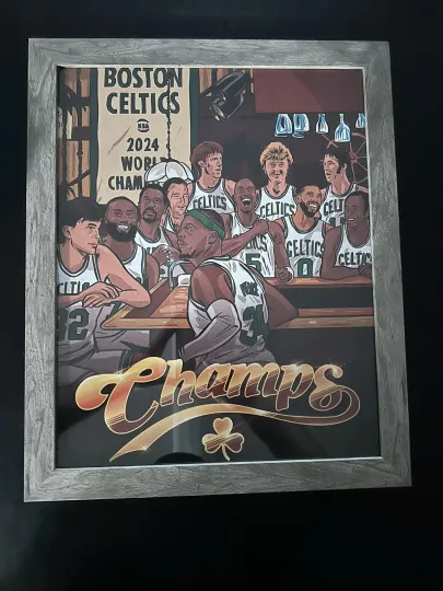 Boston Celtics Framed Poster 16”x20” Larry Bird Jayson Tatum Bill Russel Garnet