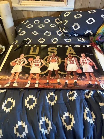 Discover Vintage 1992 Kelloggs Team USA Gold Rush Basketball poster Malone Bird Mullin