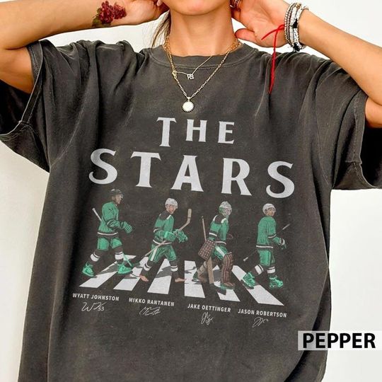 Dallas Walking Road Signatures Ice Hockey Shirt, Jason Robertson Mikko Rantanen Gift For Fan, Dallas Stars Ice Hockey Team