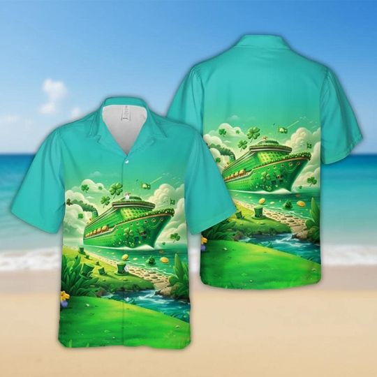 Discover Green Cruise Ship St Patrick's Day Hawaiian Shirt, Cruise Crew Pattys Day Outfit, Irish Lucky Day Shirt, Cruise Squad 2026 Shirt