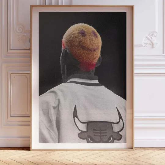 Dennis Rodman Chicago Bulls Iconic Smile Hair Art Print Poster Framed NBA Legend