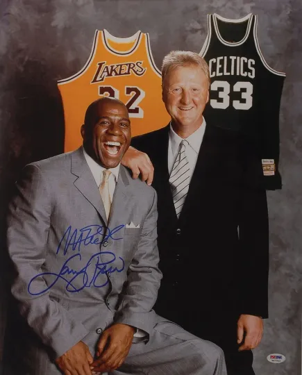 LARRY BIRD MAGIC JOHNSON 8X10 SIGNED PHOTO AUTOGRAPH CELTICS LAKERS NBA REPRINT