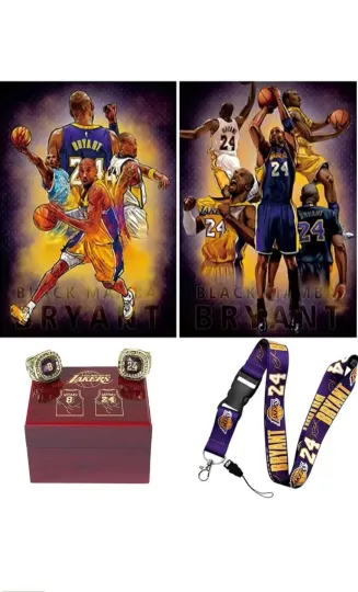 Discover Kobe Bryant Collectibles Gift Set - Two Championship Rings and 3D Poster
