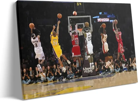 Discover Basketball Legends Canvas Wall Art Print Poster, Iconic Sports Stars Shooting In