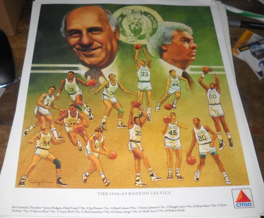 20 LOT BOSTON CELTICS 1988-89 VINTAGE LITHOGRAPH LARRY BIRD RED AUERBACH CITGO