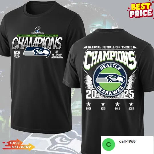 Discover Seahawkss Super B.owl 2025 N.F.C Champions T-Shirt, The Hawks Super B.owl LX Gift Shirt