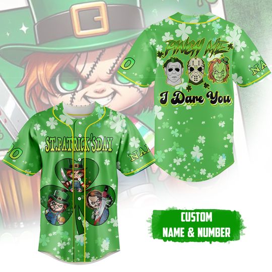 Discover St Patrick Baseball Jersey, Horror Characters Shirt, Funny Irish Horror Outfit, Green Parade Jersey, St Patty Party Shirt
