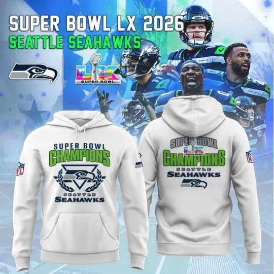 Discover Seattle Seahawkss Super B.owl LX 2026 Champions Hoodie White S-3XL