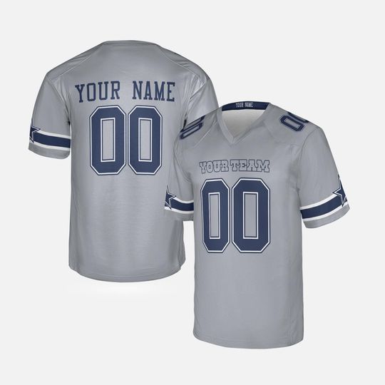 Discover Personalized Gray Cowboys Jersey: Add Name & Number, Adult Sizes