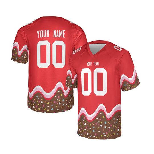 Discover Personalized Couples Football Jersey Red | Valentine's Day Dripped Ice Cream | Custom Name & Number