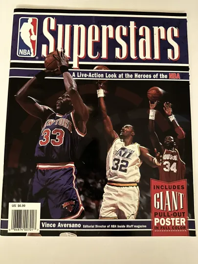Discover NBA Superstars 1994 Basketball Book Magazine By Vince Aversano&Full Color Poster