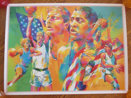 Larry Bird & Magic Johnson Autographed Limited Edition Print by Malcom Farley