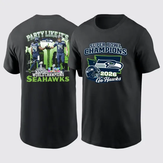 Discover 2026 Super Bowl Champions Seahawks 2 sided Shirt - Size S to 5XL