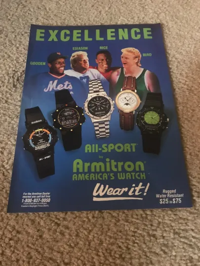 Vintage 1990 LARRY BIRD JERRY RICE Poster Print Ad ARMITRON WATCH DWIGHT GOODEN