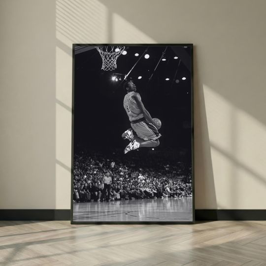 Kobe Bryant Poster, Black and White Basketball Wall Art, Mamba Mentality Dunk Print, NBA Legend Sports Decor, Gym Office Room Poster