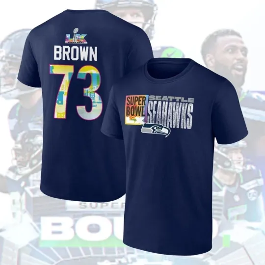 Discover Logan Browns #73 Seattle Seahawks Super Bowl LX Name and Number - Size S to 5XL