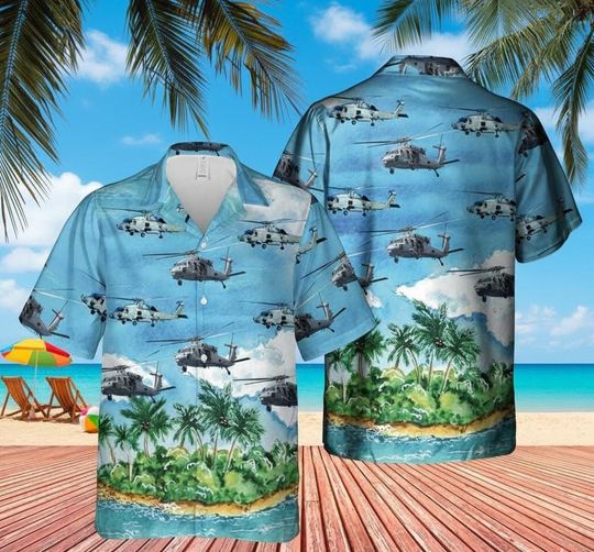 Discover Us Navy Seahawk Helicopter Hawaiian Shirt for Men, Veteran Button Down, Aloha Beach Summer Casual Outfit