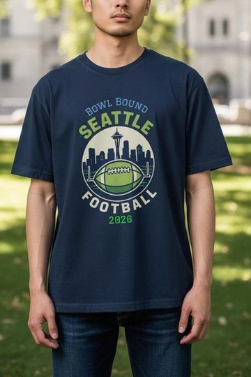 Discover Seattle Football Bowl Bound 2026 T-Shirt | Skyline & Football