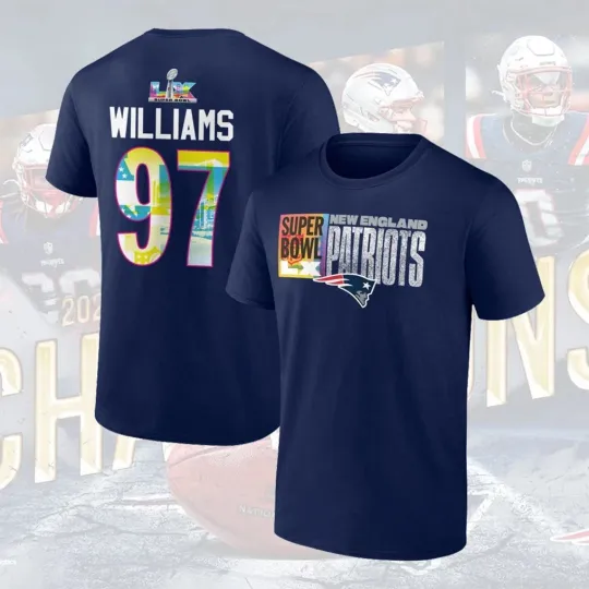 Discover Milton Wlliams #97 New England Patriotss Super B.owl LX Name and Number