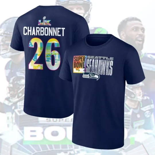 Discover Zach Charbonnet #26 Seattle Seahawkss Super B.owl LX Name and Number
