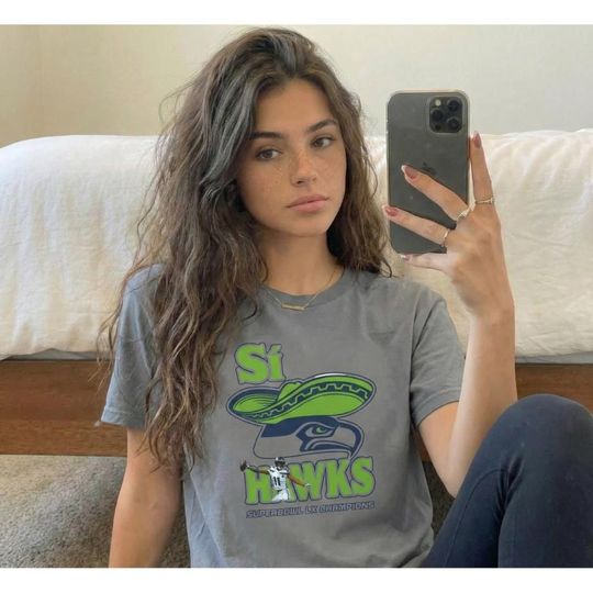 Discover Seahawk Mascot with Sombrero Superbowl T-Shirt | Spanish Si Hawks Graphic JSN