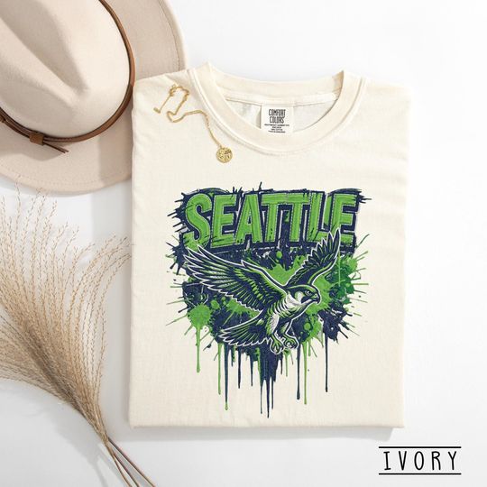 Discover Seattle Eagle T-Shirt with Embroidery Look Print , Stitch Effect Graphic , Unisex Streetwear Tee
