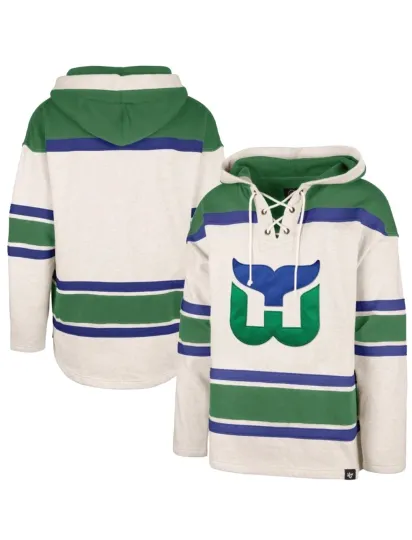 Discover Hartford Whalers '47 Brand Rockaway Lacer Pullover Hoodie Jersey Hockey NHL new