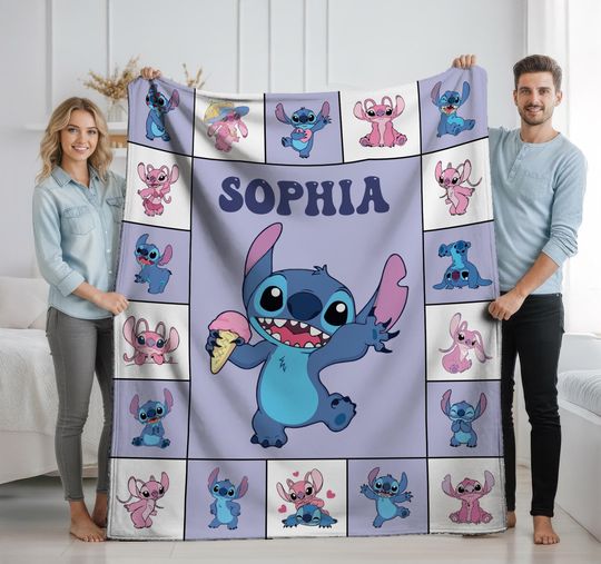 Discover Personalized Stitch Name Blanket, Custom Kids Baby Blanket, Lilo Stitch Baby Blanket, Cute Birthday Gift for Boys Girls
