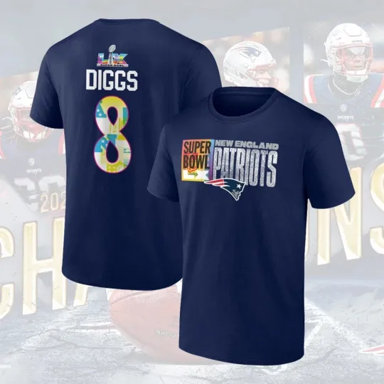 Discover Stefon Diggs #8 New England Patriotss Super B.owl LX Name and Number