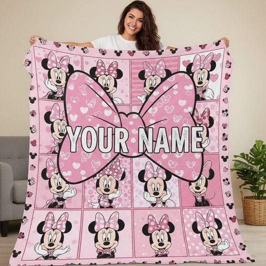 Discover Custom Disney Mouse With Bow Fleece Blanket, Custom Minnie Blanket, Soft Fleece/Sherpa Blanket, Home Decor, Bedding And Sofa Blanket