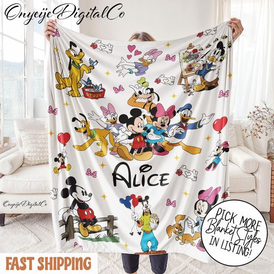 Discover Personalized Disney Mickey and Friends Blanket  Custom Name Baby Shower Gift