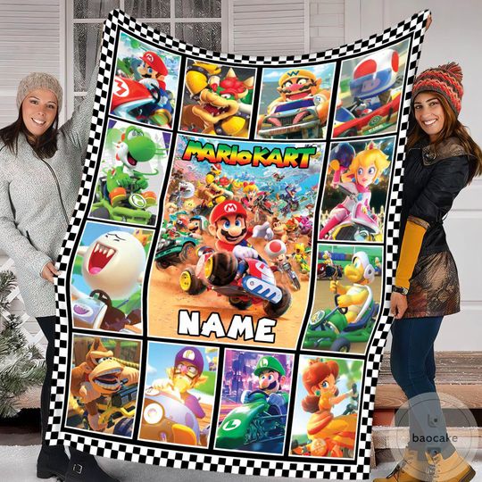 Personalized Super Mario Blanket, Mario Kart Fleece Blanket, Mario Bros Nintendo World Blanket, Mario Birthday Gift, Birthday Home Decor