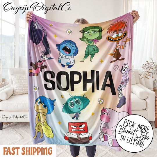 Discover Personalized Disney Inside Out Blanket  Custom Name Cozy Kids Gift