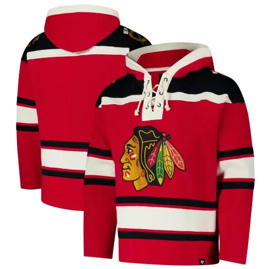 Discover Men's '47 Red Chicago Blackhawks Hockey Lacer Hoodie